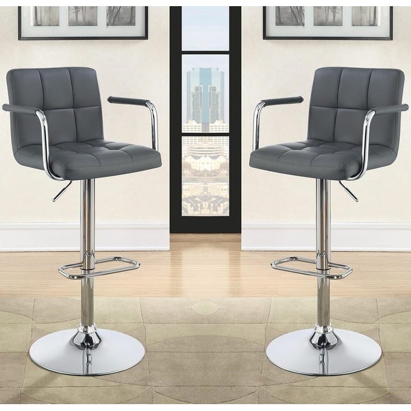 Modern Grey Leatherette Adjustable Swivel Stool with Chrome Pedestal Base