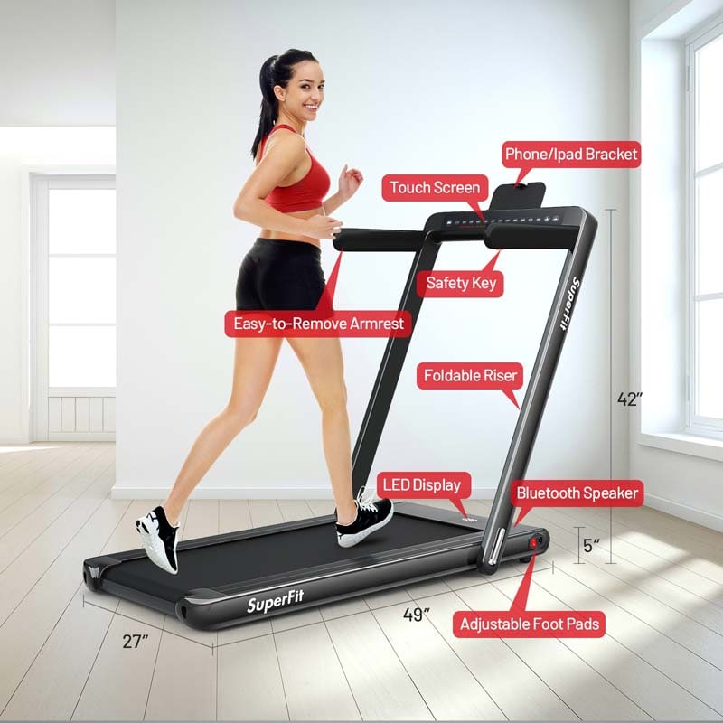 2 in 1 Folding Treadmill, 2.25HP Under Desk Electric Treadmill, Portable Walking Running Machine with Dual Display & Smart App Control