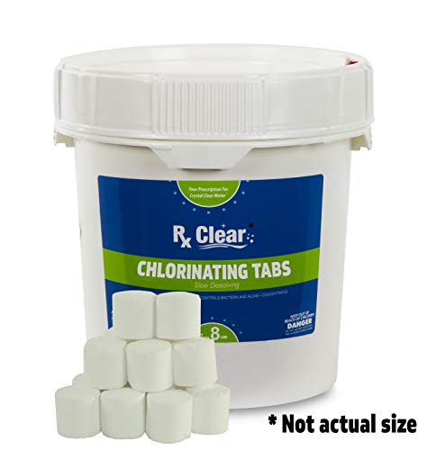 Rx Clear 1-Inch Stabilized Chlorine Tablets | One 8-Pound Bucket | Use As Bactericide, Algaecide, and Disinfectant in Swimming Pools and Spas | Slow Dissolving and UV Protected