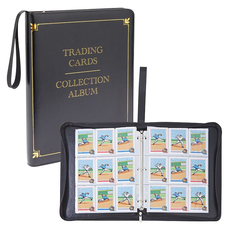 9 Pocket Leather 3 Ring Trading Card Binder for Baseball， Gaming， and Sports Cards， 20 Pages， Hold 360 Cards (14 x 11 In)