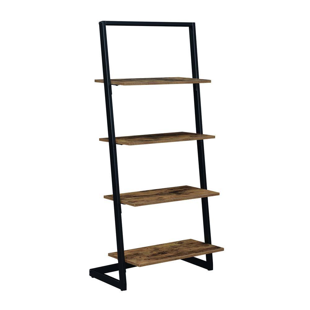 Convenience Concepts Graystone 57 in. BarnwoodBlack Particle Board 4 Shelf Ladder Bookcase with Metal Frame R4-0672