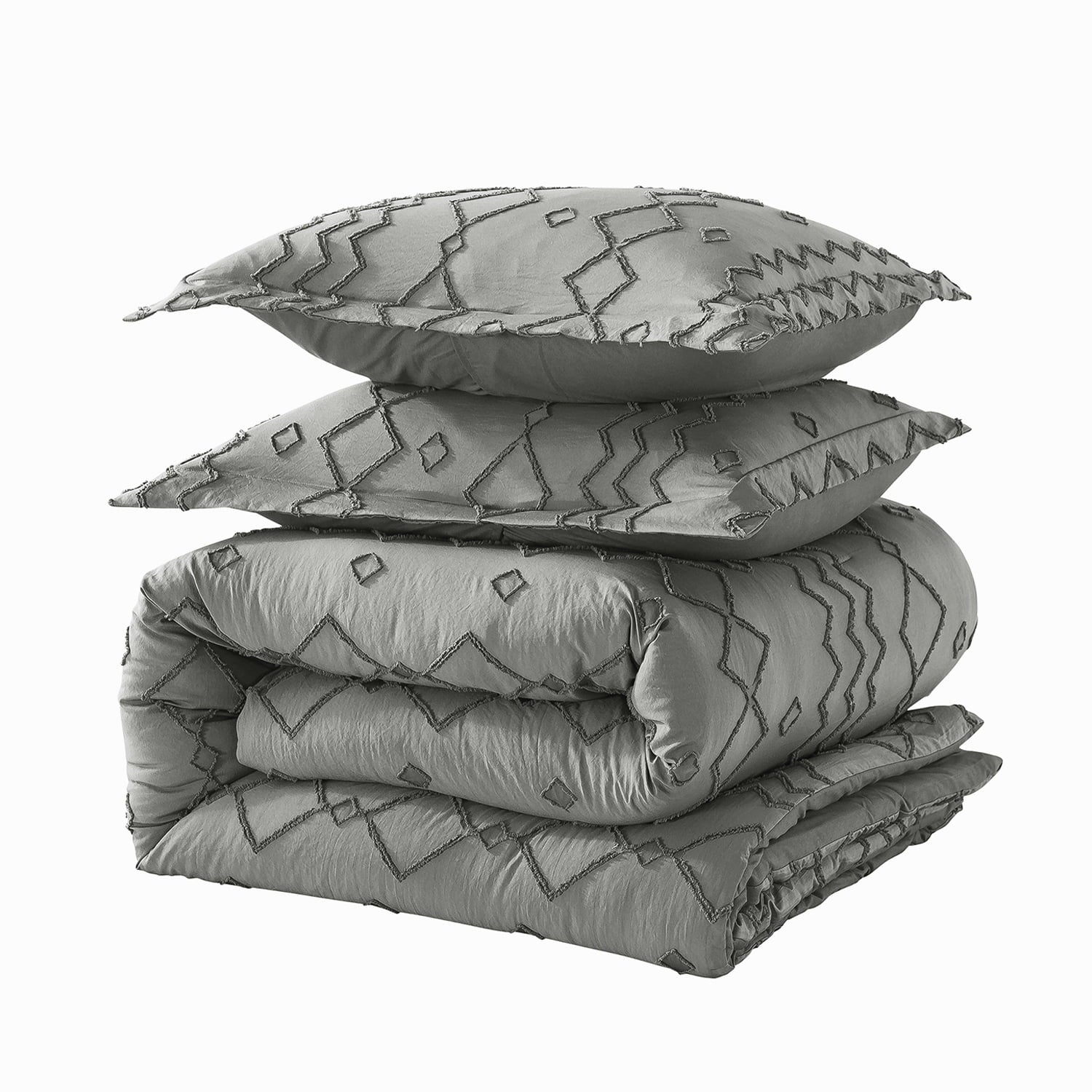 JML 3 Piece Comforter Set Queen，1 Comforter，2 Pillowcases，Geometric Tufted Comforter Set