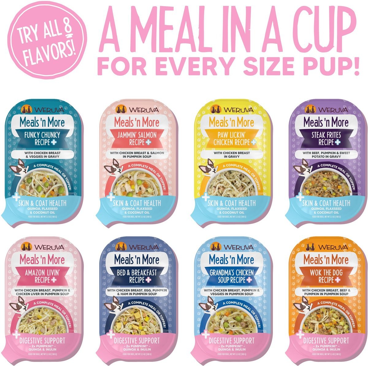 Weruva Classic Dog Meals 'n More Bed and Breakfast Recipe Plus Wet Dog Food， 3.5-oz cup， case of 12