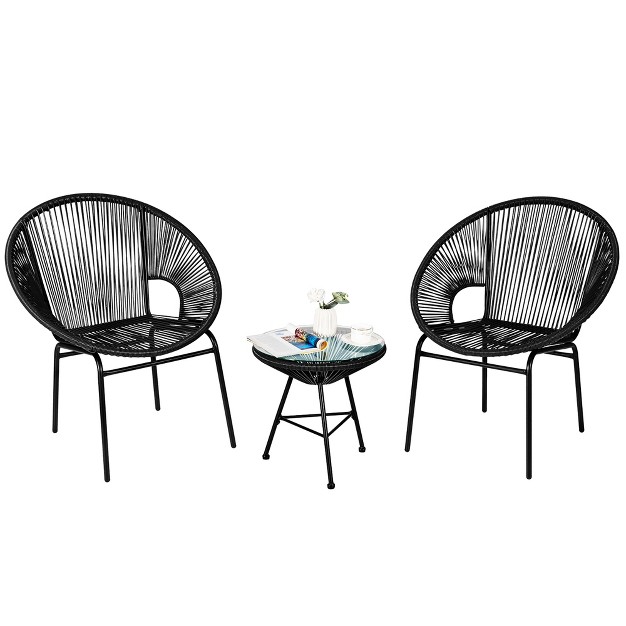 Costway 3pcs Patio Acapulco Furniture Bistro Set Plastic Rope Glass Table