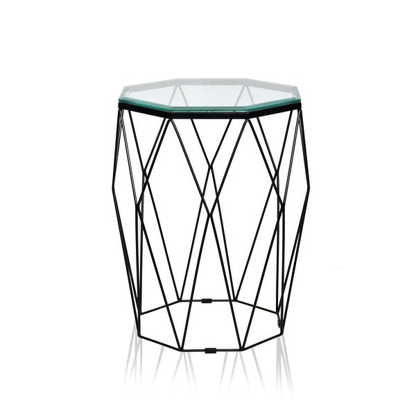 Newyork Geometric Side Table W/Clear Bevelled Glass Top - 18''