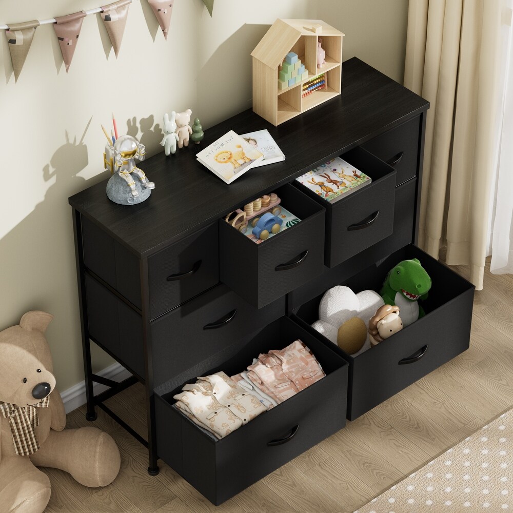 Furniwell 8 Drawer Fabric Dresser Chest of Drawer Cabinet  Black