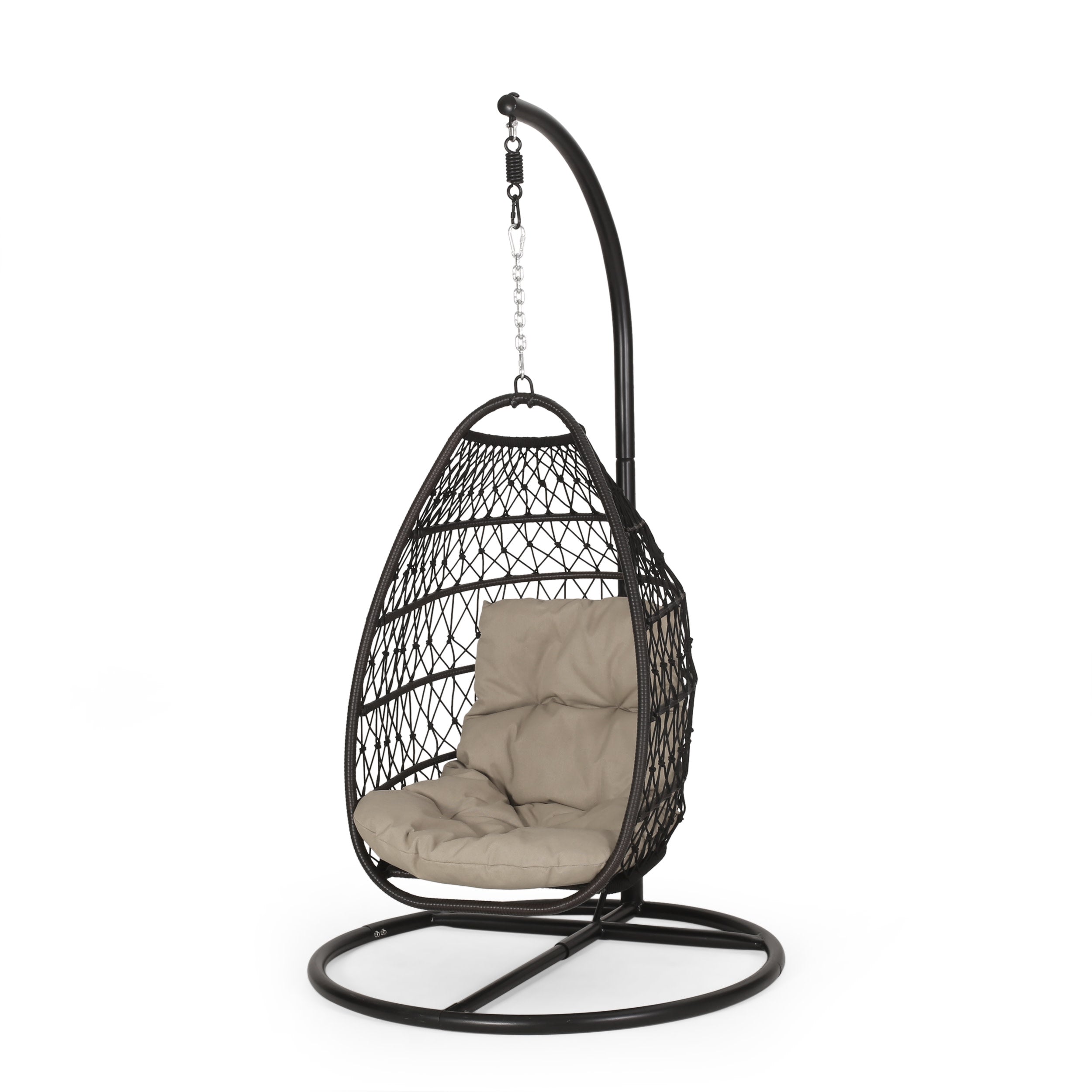 Coloma Outdoor Wicker and Rope Foldable Hanging Chair with Stand