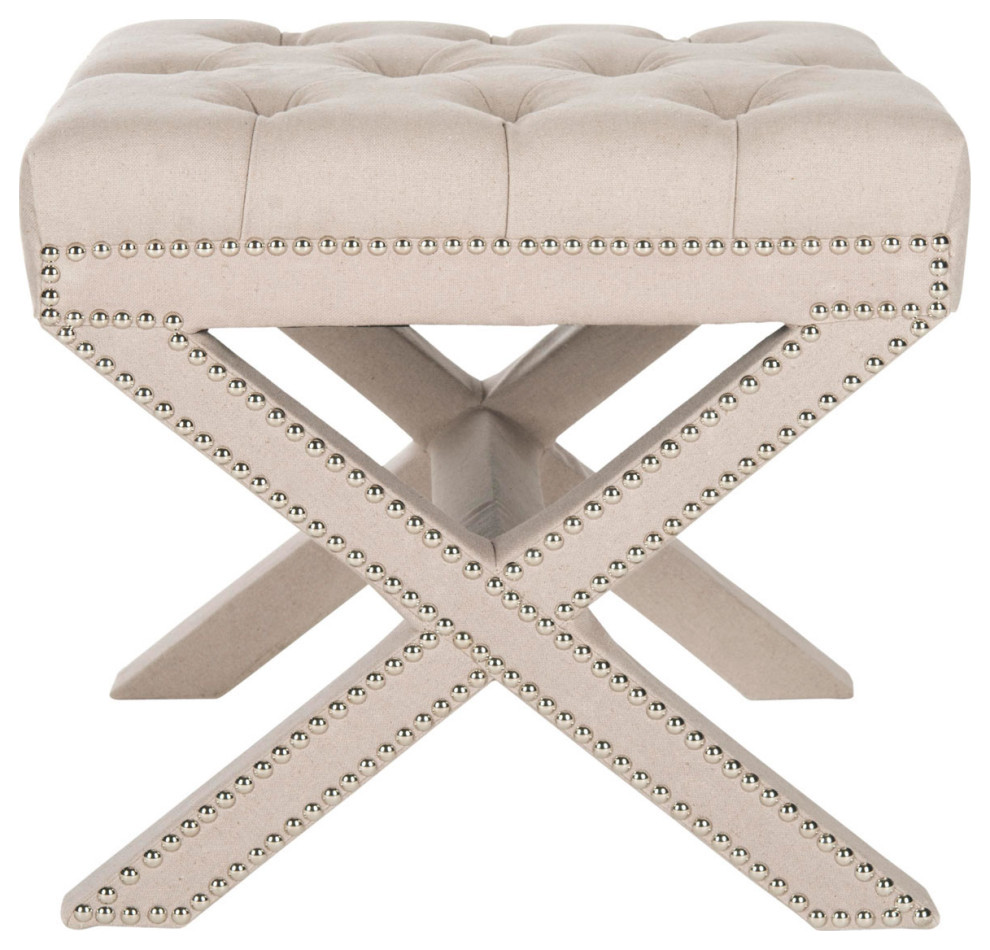 Arnold Ottoman Silver Nail Heads Taupe   Transitional   Footstools And Ottomans   by V.S.D Furniture  Houzz