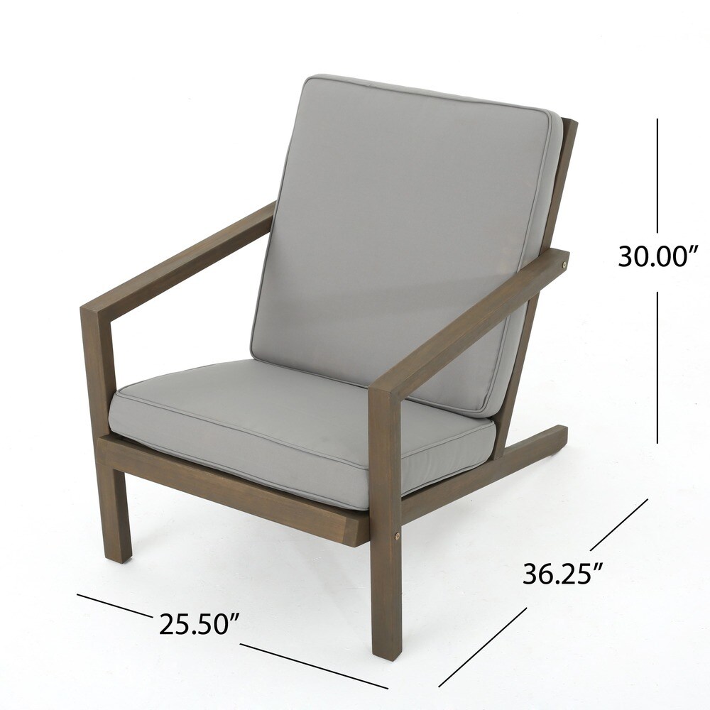 Leah Outdoor 3 piece Acacia Wood Chat Set with Cushions by Christopher Knight Home