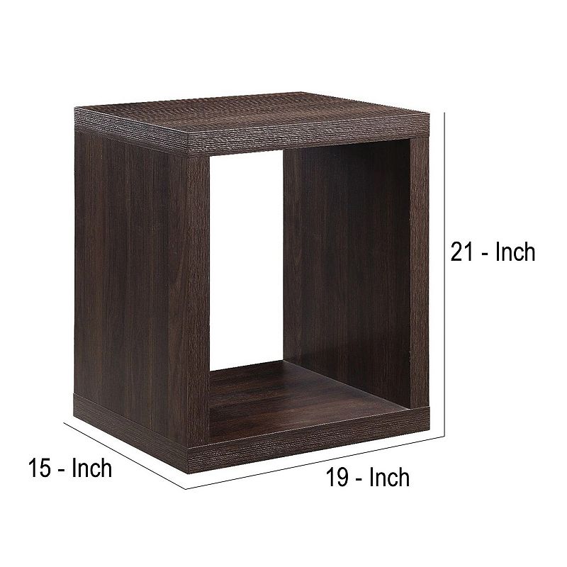 End Table with Wooden Frame and Open Shelf， Walnut Brown