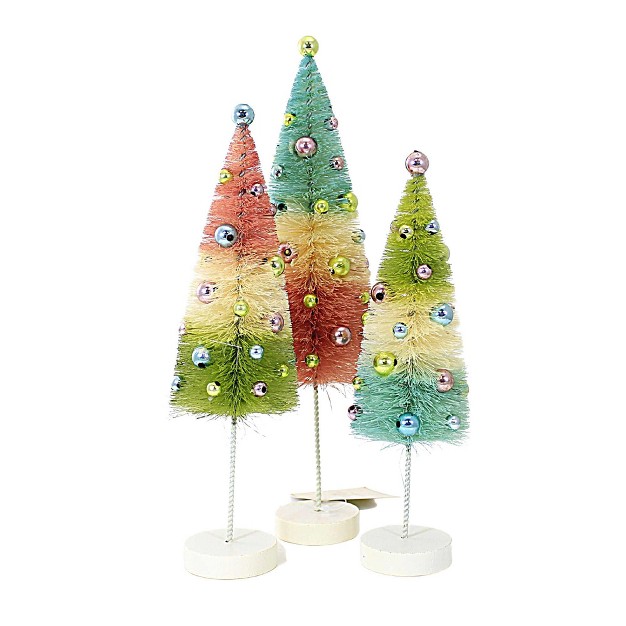 Bethany Lowe Pastel Bottle Brush Tree Three Bottle Brush Trees 11 Inches Spring Beads Celebrate Lc9547 Sisal Multicolored