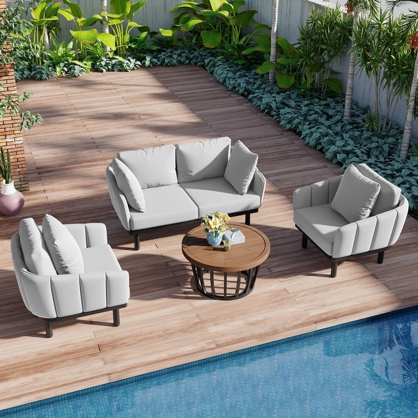 4Piece Iron Frame Outdoor Patio Conversation Set with Cushion for Backyard，Deck，Poolside，Indoor Use