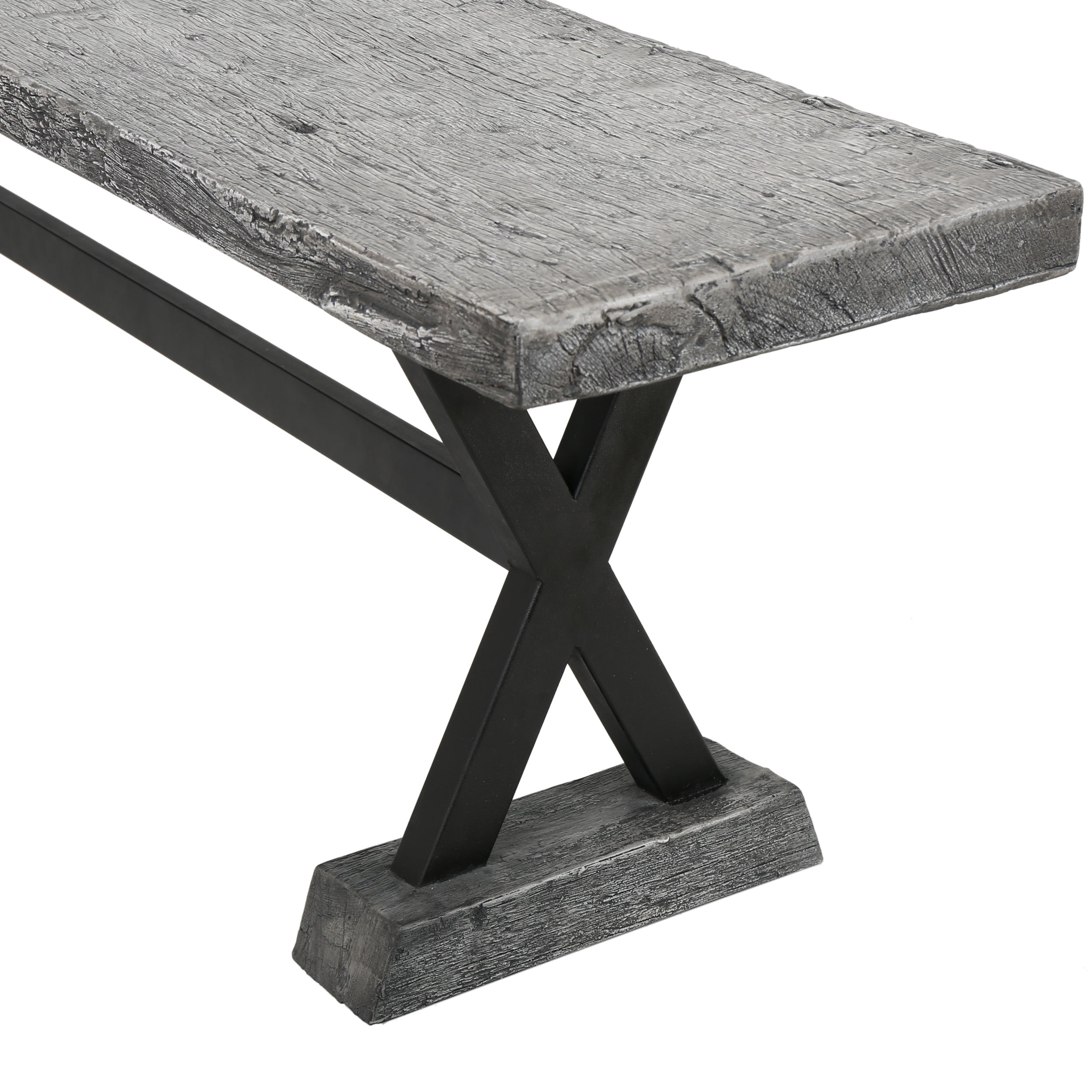 Catelyn Outdoor Concrete and Steel Dining Bench, Grey