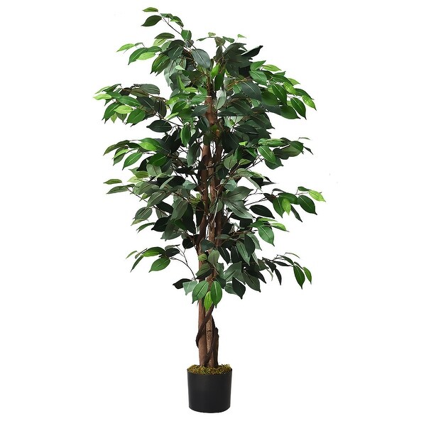 Costway 4 Feet/6 Feet Artificial Ficus Silk Tree Wood Trunks Green