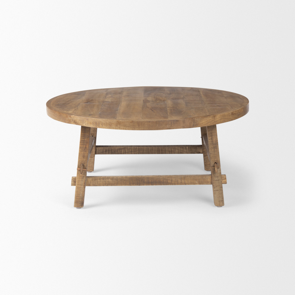 Rosie Round Medium Brown Solid Wood Coffee Table   Rustic   Coffee Tables   by Mercana  Houzz