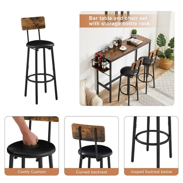 3pcs Industrial Style Bar Table Set with Wine Bottle Storage Rack