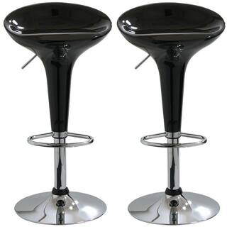 AmeriHome Modern Sleek 22 in. Black Molded Plastic Low back Chrome Adjustable Bar Stool (Set of 2) BS103BLKSET