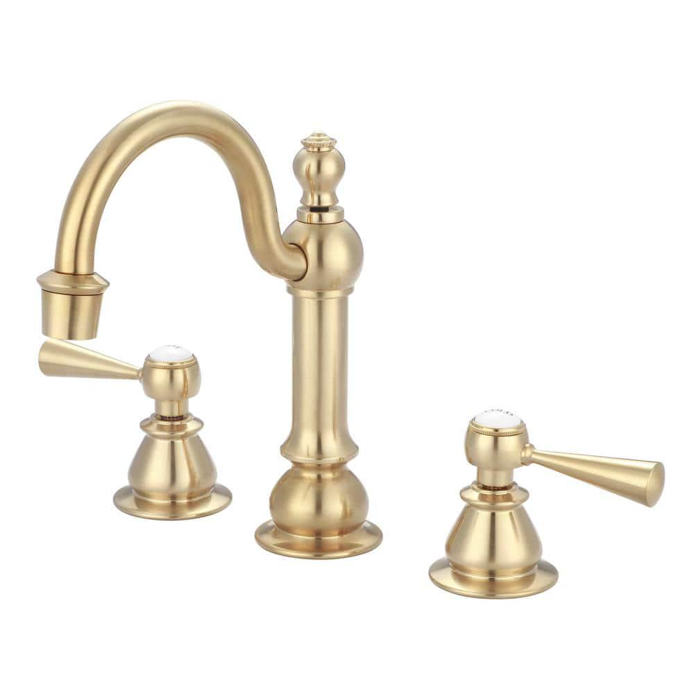 Water Creation 8 in Adjustable Widespread 2Handle High Arc Lavatory Faucet in Satin Brass