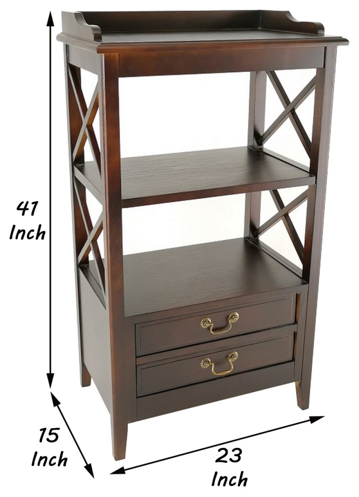 Benzara BM242195 Wooden Storage Rack With 2 Drawers and 2 Shelves  Brown   Transitional   Bookcases   by Uber Bazaar  Houzz