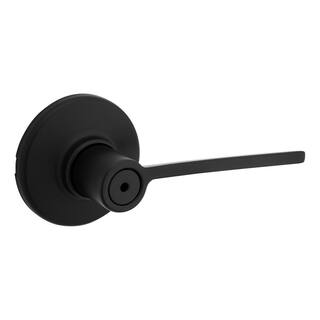 Kwikset Ladera Matte Black Contemporary Round Privacy BedBath Door Handle with Lock 300LRLRDT514V1