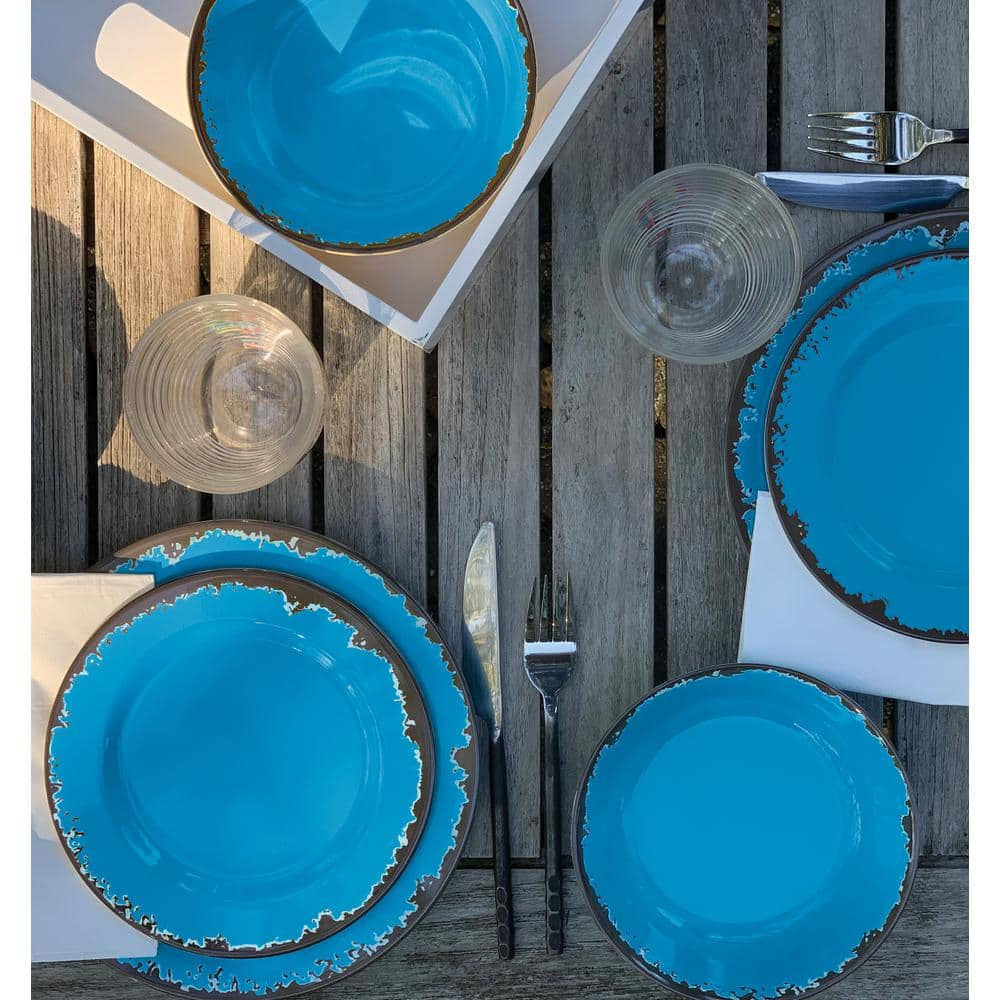 Fox Run 12-Piece Rustic Blue Melamine Resin Dinnerware Set (Service for 4) 48785