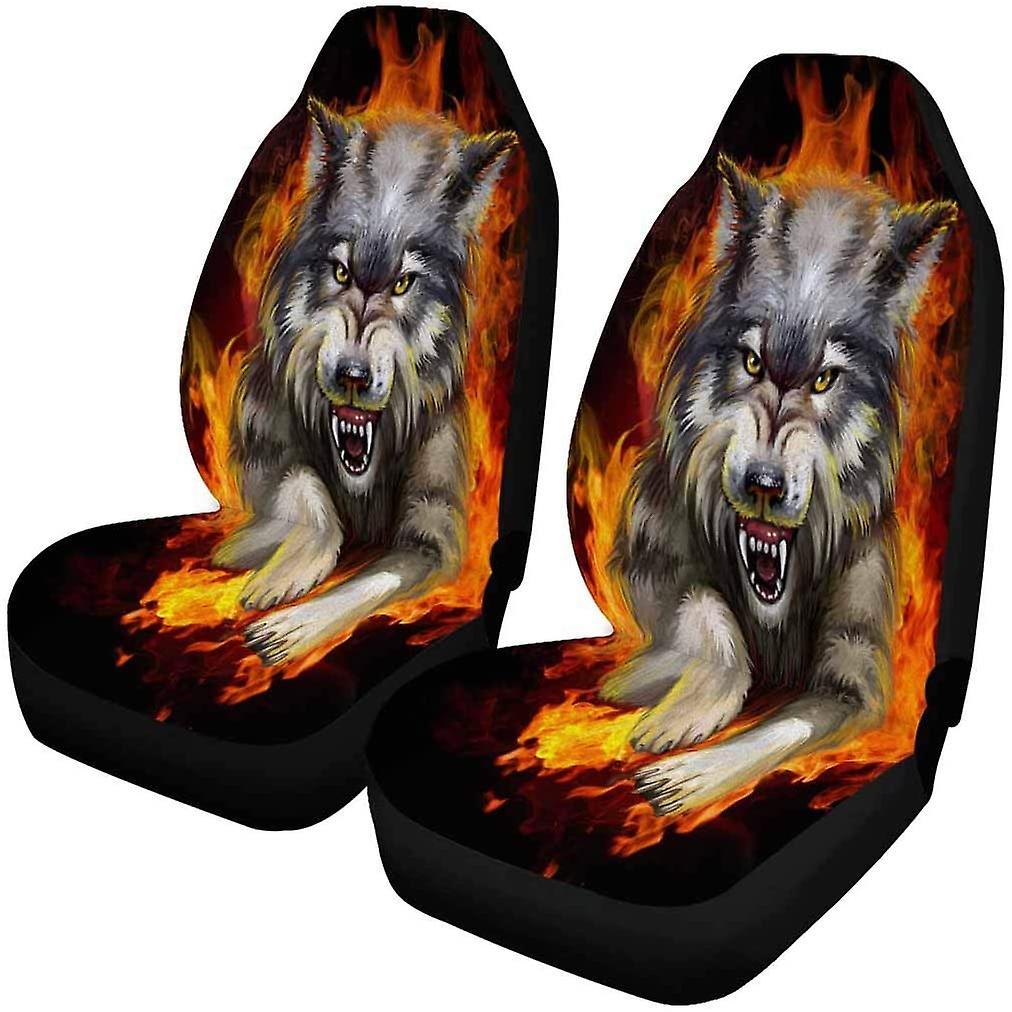 Set Of 2 Car Seat Covers Wolf Universal Auto Front Seats Protector Fits For Car，suv Sedan，truck D---38171