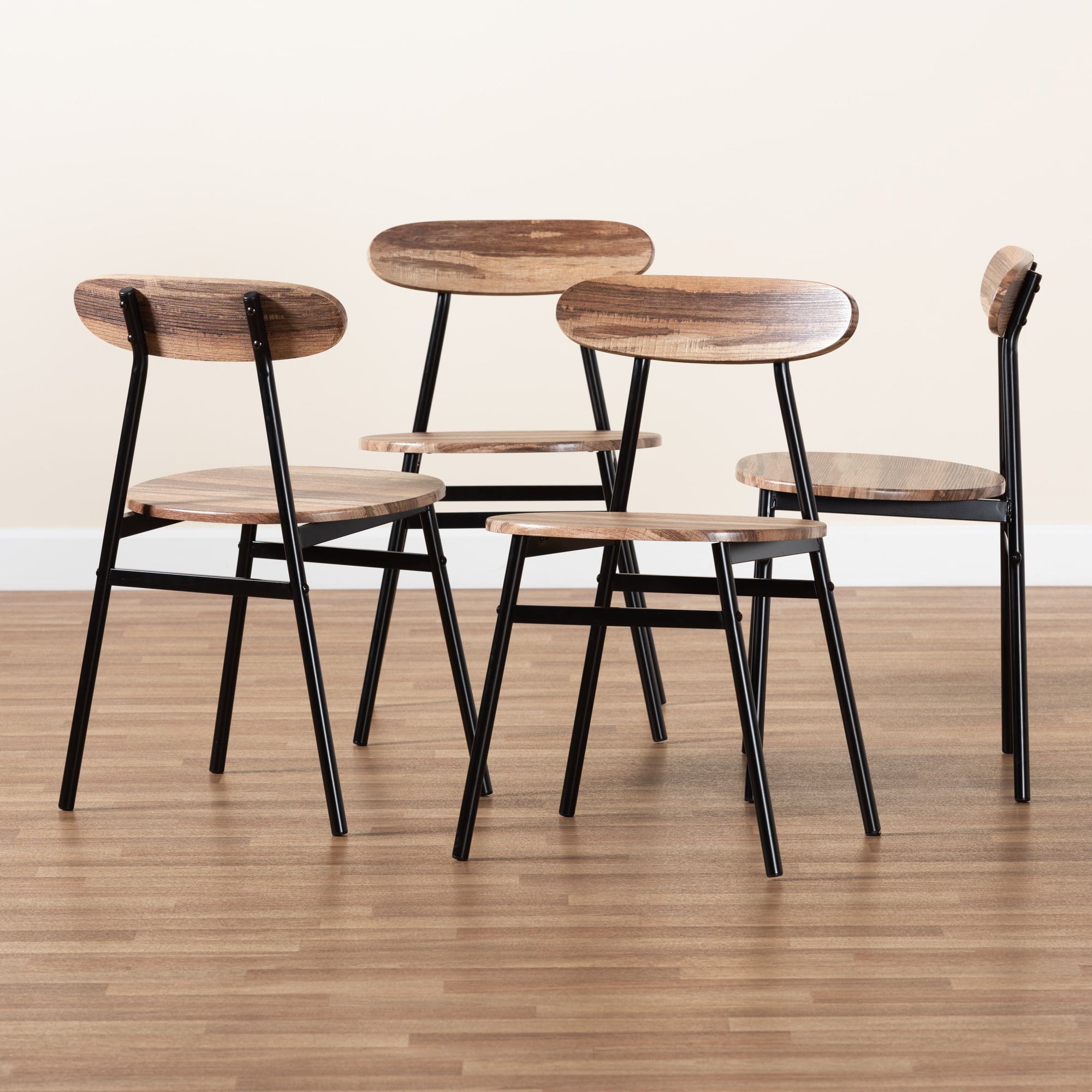 Baxton Studio Dining Chair, Set of 4, Black and Walnut Brown