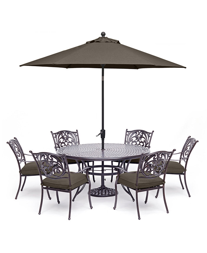 Agio Chateau Outdoor Aluminum 7-Pc. Set (60 Round Dining Table and 6 Dining Chairs) with Outdoor Cushions