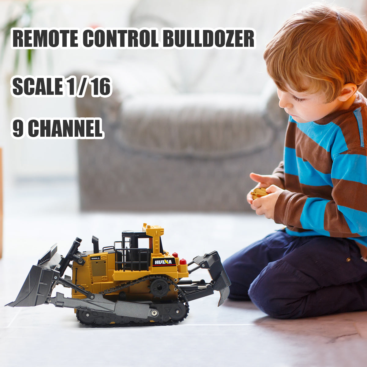 Fisca 1/16 Remote Control Bulldozer Toys for Kids， Children RC Dozer Front Loader Tractor Construction Vehicles