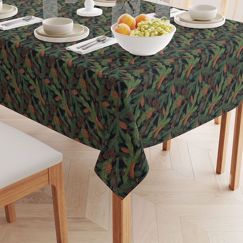 Square Tablecloth， 100% Polyester， 60x60， Fir Branches and Green Pines