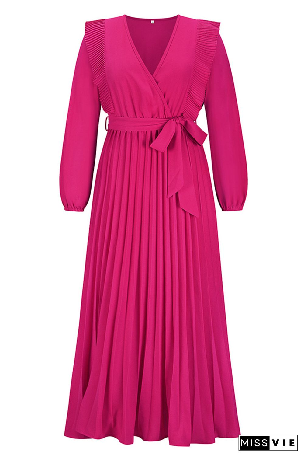 Plain Pleated Surplice V Neck Maix Dress