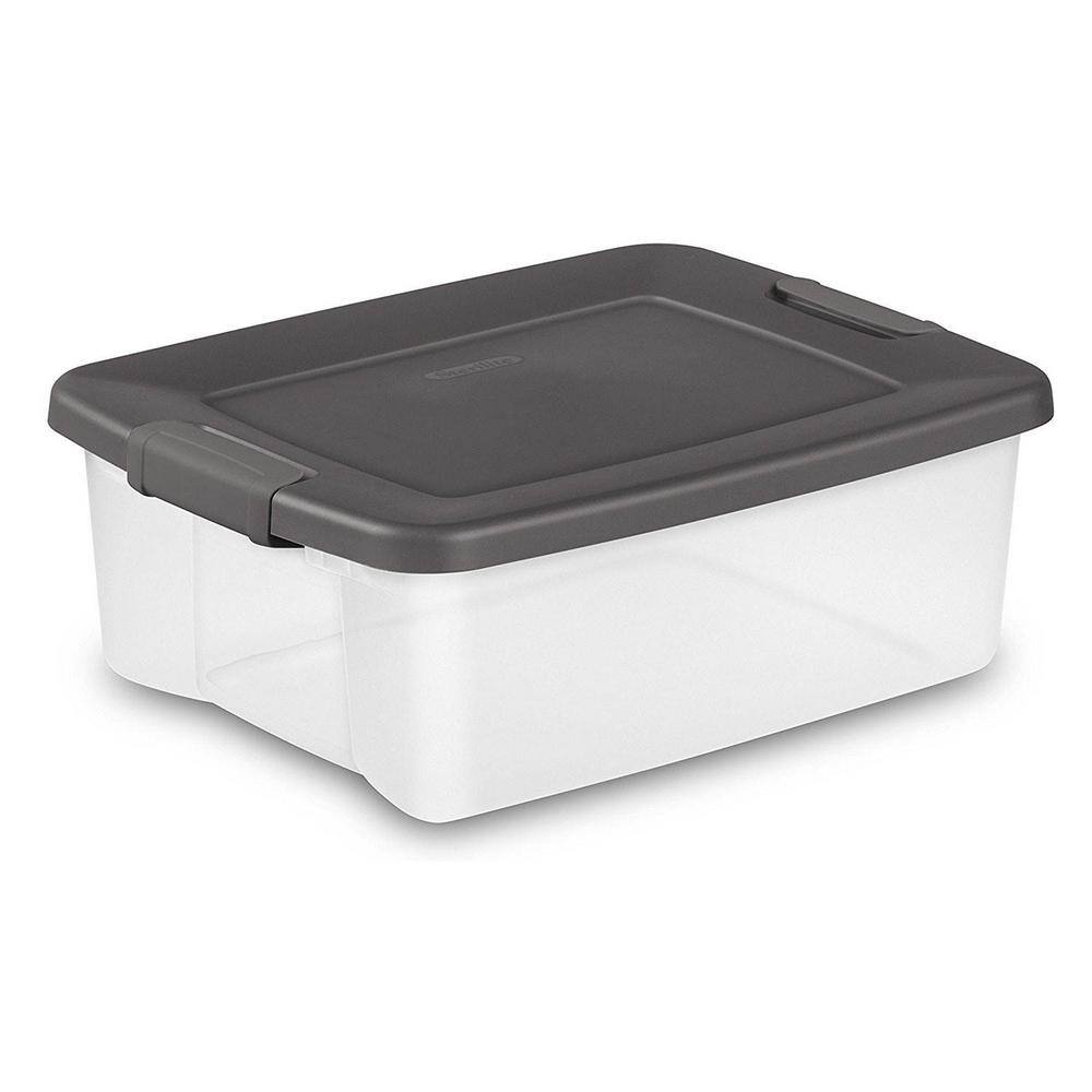 Sterilite 25 Qt. Shelf Tote with Flat Gray Lid and Platinum Latches (18-Pack) 18 x 19363V06