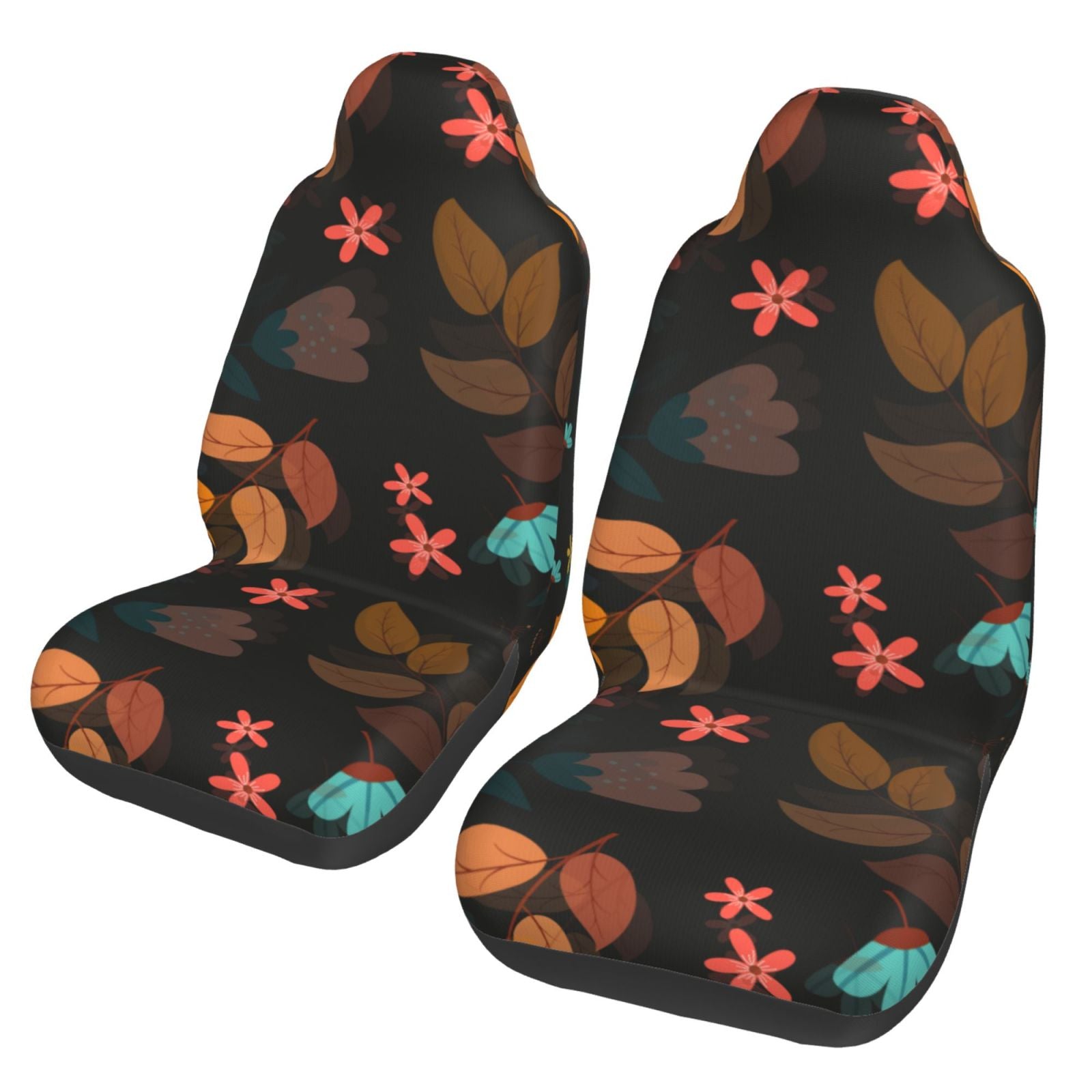 TEQUAN Front Seat Covers， Spring Flowers Leaves Pattern 2 Piece Car Seat Cover Fit Most Car SUV Truck Van