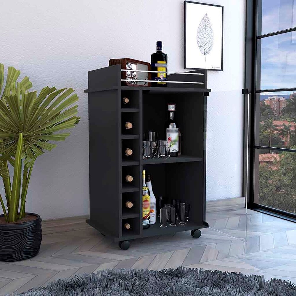 Bar Cart Baltimore With Six Wine Cubbies And Glass Door