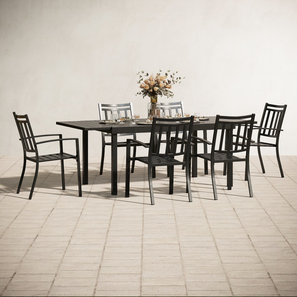 7/9 Pieces Patio Dining Set with E coating 8 Metal Stackable Chairs and 1 Expandable Rectangle Table