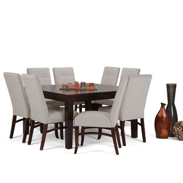 WYNDENHALL Hawthorne Contemporary 9 Pc Dining Set with 8 Upholstered Dining Chairs and 54 inch Wide Table