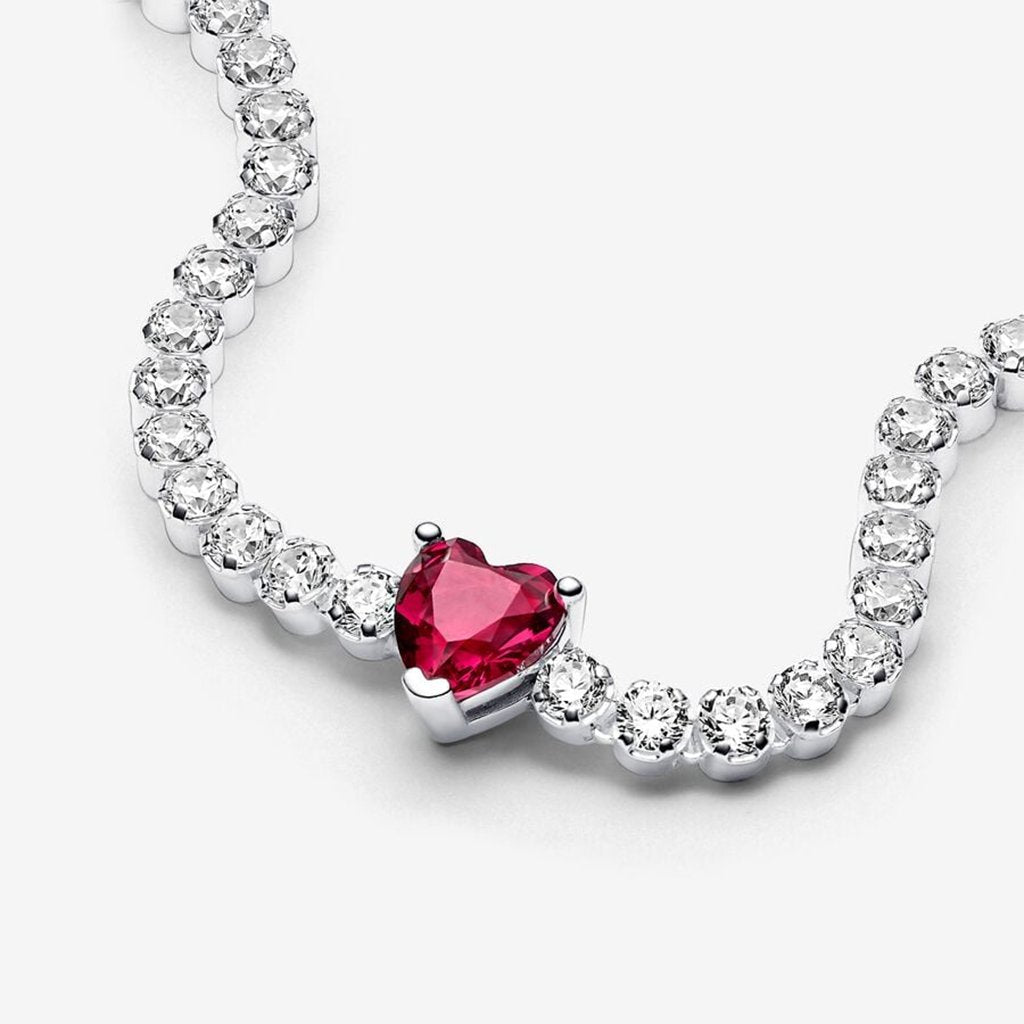 PANDORA  Red Sparkling Heart Tennis Bracelet