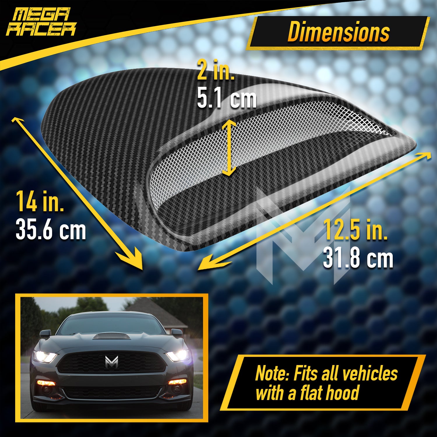 Mega Racer Printed Carbon Fiber Hood Scoop - ABS Plastic， 1 Piece