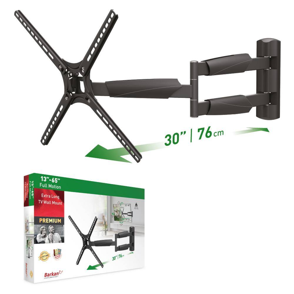 Barkan a Better Point of View Barkan 13 in. to 65 in. Full Motion 4-Movement Extremely Extendable Extra Long FlatCurved TV Wall Mount in Black BM343XL