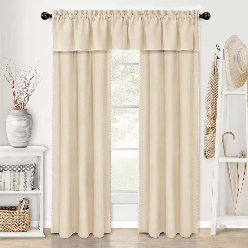 Kate Aurora Complete Coastal Hamptons Living Rod Pocket Textured Semi Sheer 3 Piece Window Curtain and Valance Set