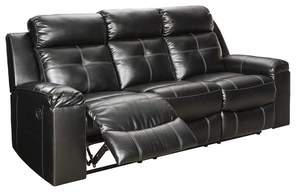 Modern Reclining Sofa  Comfortable Faux Leather Seat With Padded Arms  Black   Contemporary   Sofas   by Decor Love  Houzz