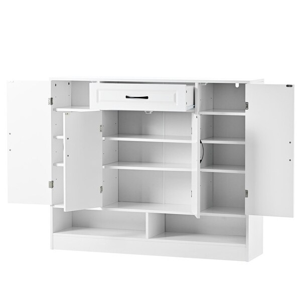 Modern Shoe Cabinet with Adjustable Shelves， Shoe Storage Organizer with 3 Cabinets - - 37999974