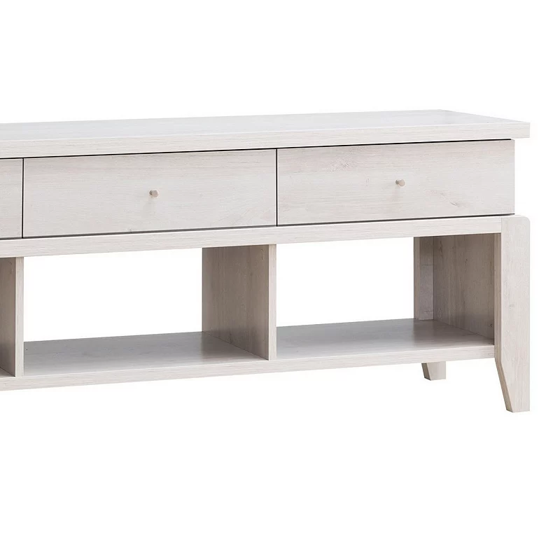 60 Inch Modern TV Media Entertainment Console， 3 Drawers， Wood， White， Oak