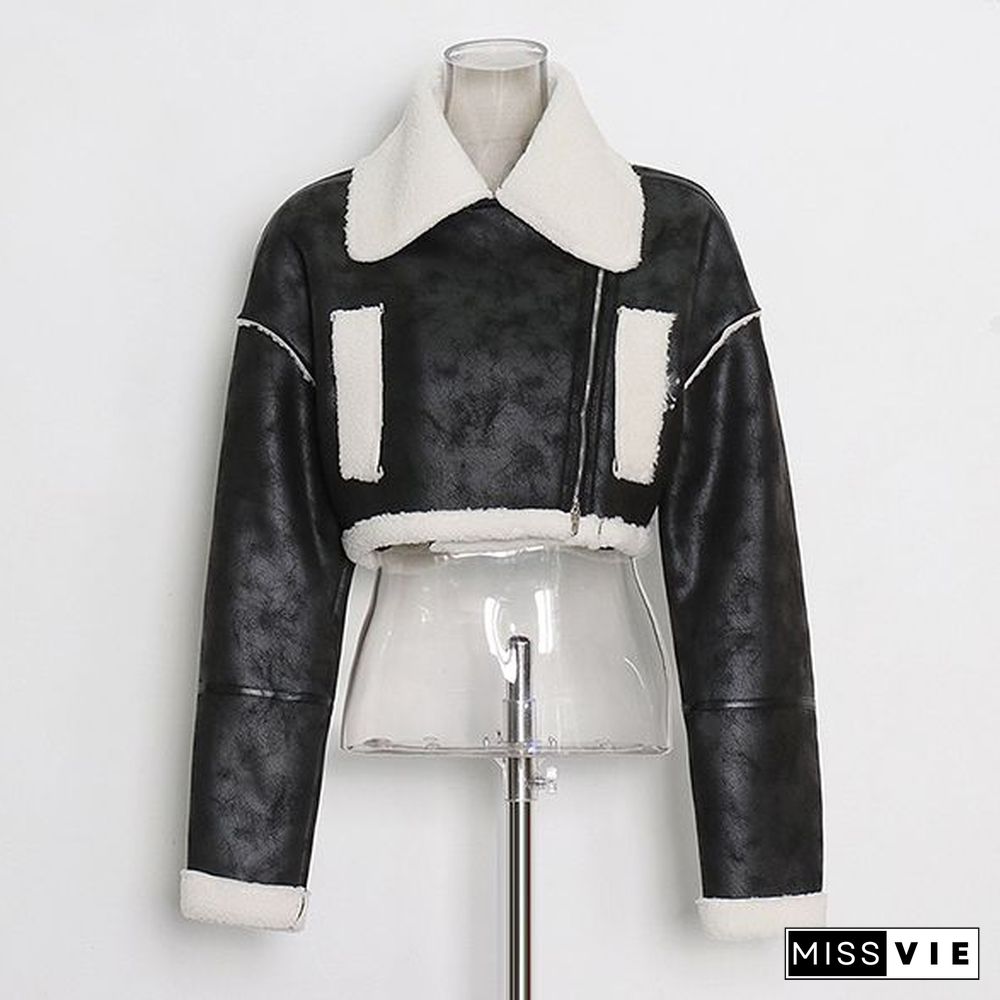 Faux Fur Lined Leather Shearling Moto Jacket