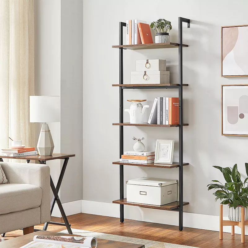 Industrial Ladder Shelf， 5-tier Bookshelf， Wall Shelf For Living Room， Office， Bedroom