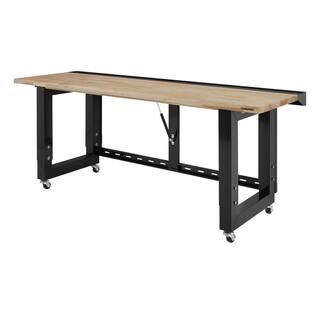 Husky Ready-To-Assemble 6 ft. Folding Adjustable Height Solid Wood Top Workbench in Black G7200FW-US