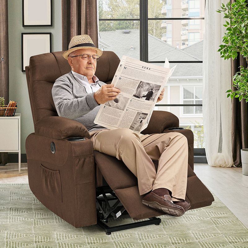 Electric Power Lift Recliner Chair with Vibration Massage and Lumbar Heat-Brown