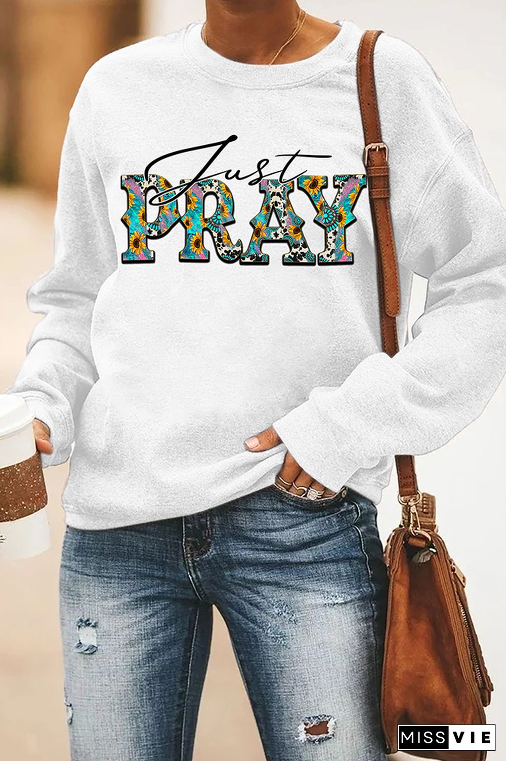 Just Pray Print Pullover Longsleeve Sweatshirt Wholesale