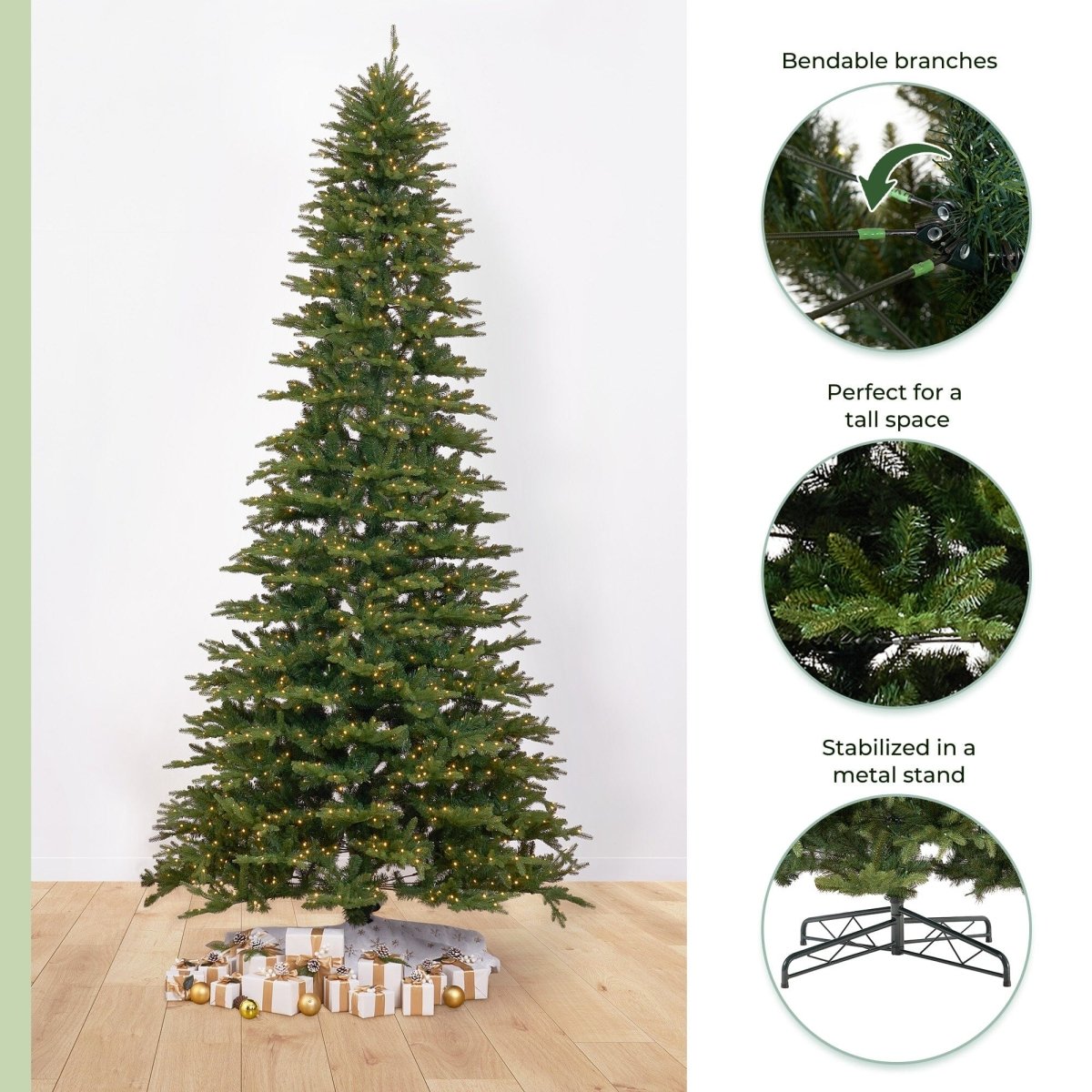 12' Belgium Fir Artificial Christmas Tree with 1500 LED Lights & 4962 Branches