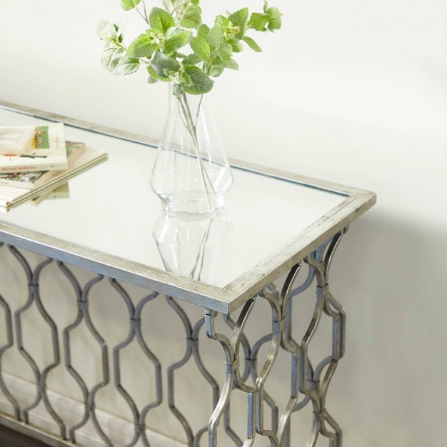 Contemporary Metal Pattern Console Table Silver Olivia amp May